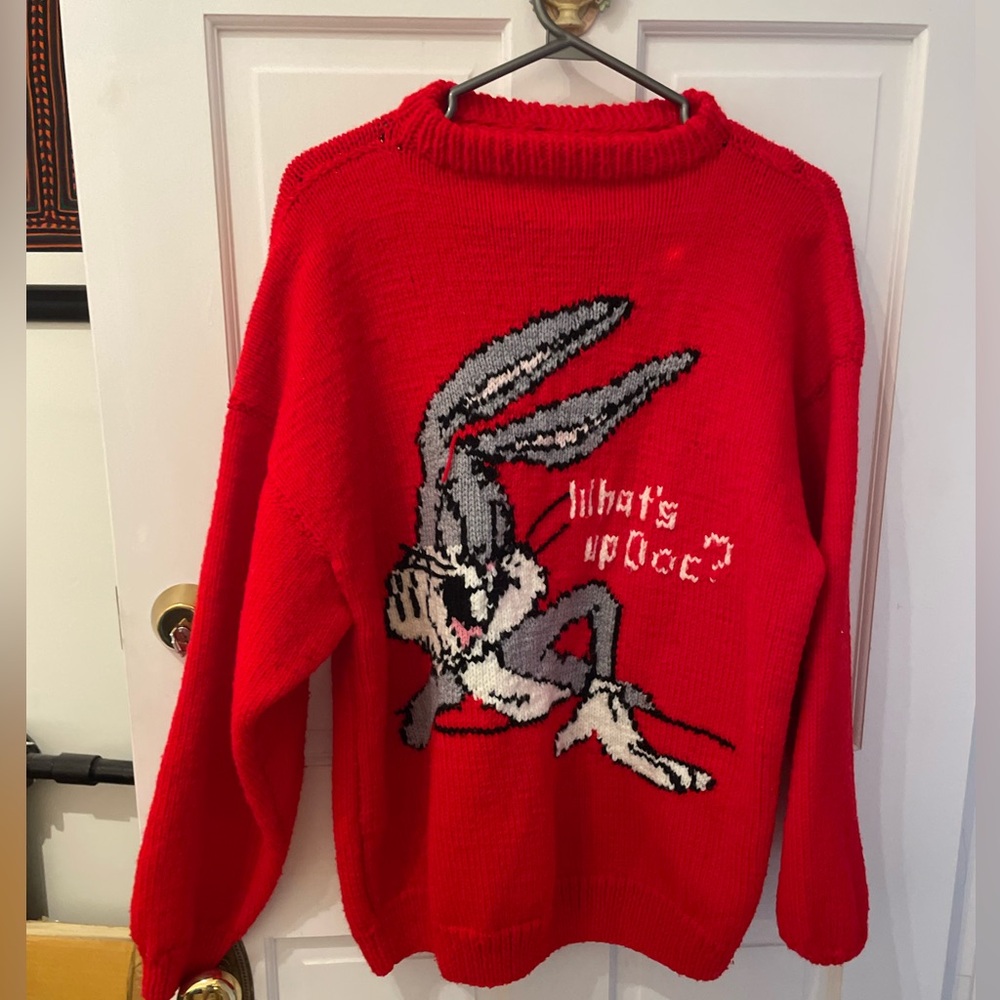 Hand knit bugs bunny sweater